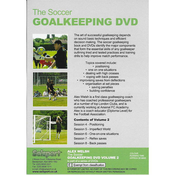 Back cover of Selsport Alex Welsh Soccer goalkeeping vol 2 DVD