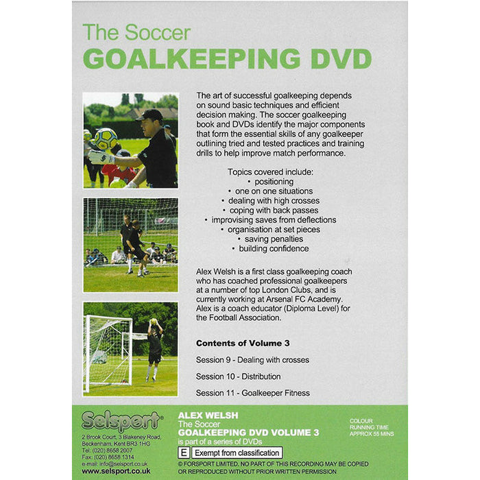 backcover of Selsport Alex Welsh soccer goalkeeping vol 3 DVD