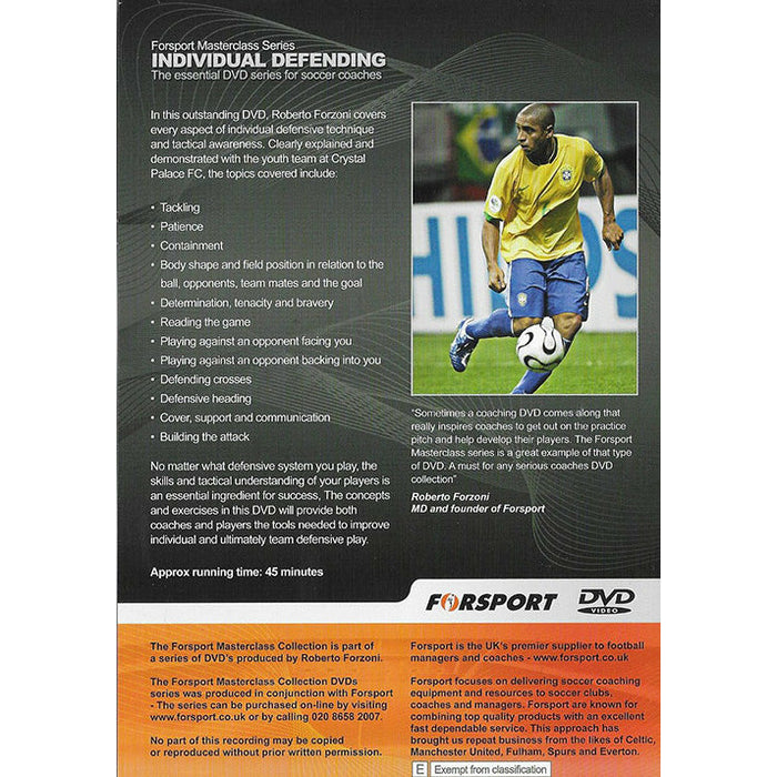 back cover of Forsport masterclass individual defending techniques DVD